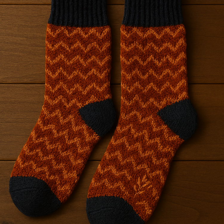Woolen Zigzag Socks – Rust & Navy