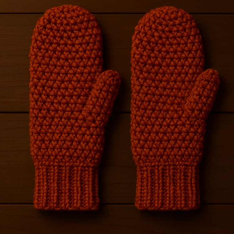 Crochet Mittens – Brick Red